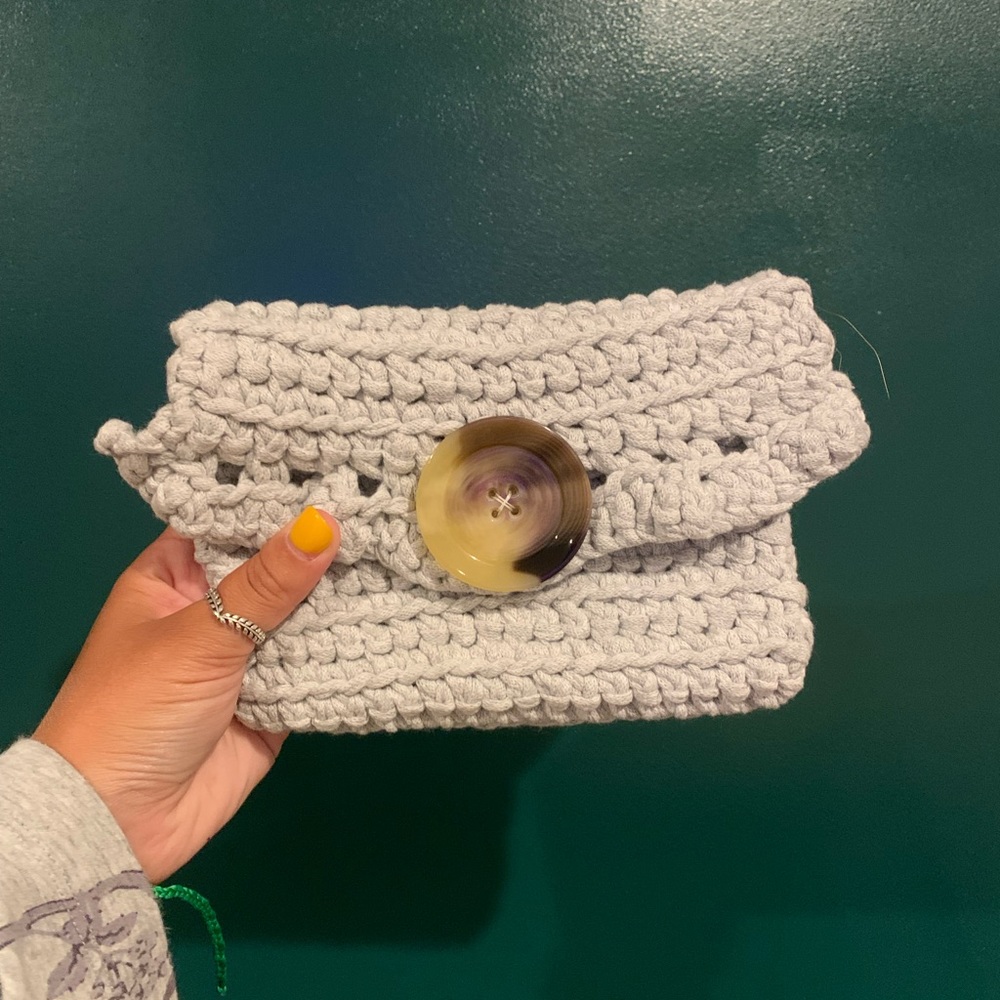Hand crotchet pouch/clutch made with recycled yarn